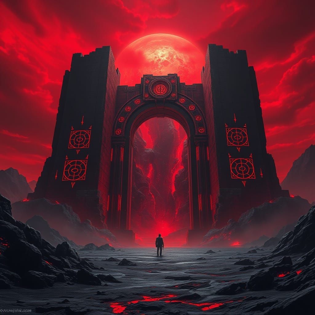 Ancient Obsidian Gateway in Volcanic Landscape