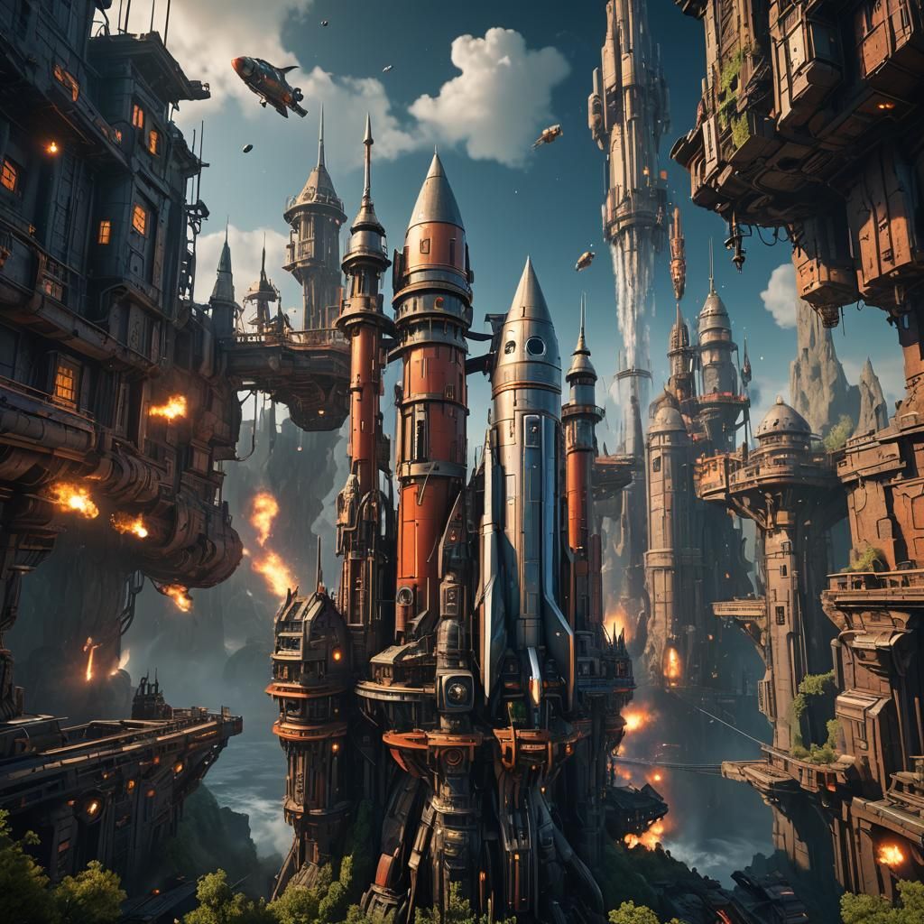 Fantastical Rocket in Detailed Matte Painting