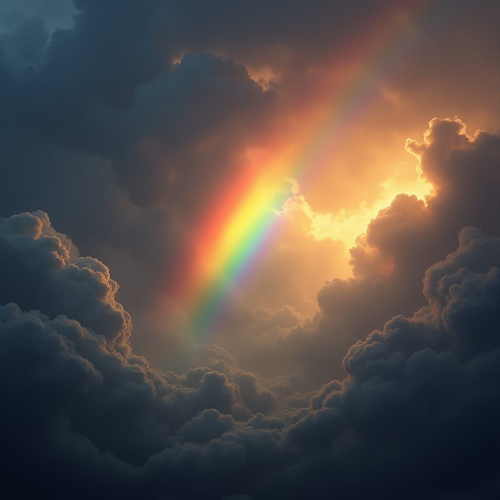 Vibrant Rainbow Illuminates Turbulent Thunderstorm