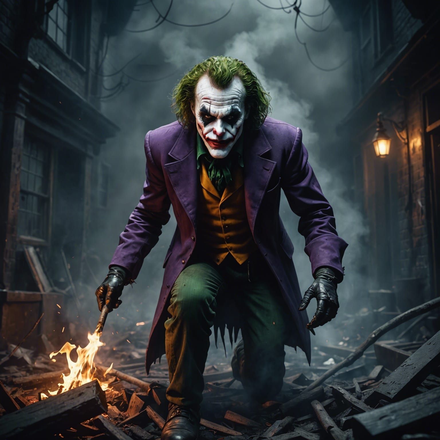 Scary Joker in Dark Smoky Horror Scene