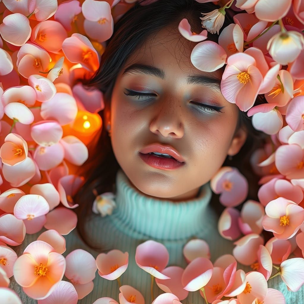 Person Surrounded by Pastel Colors and Petals