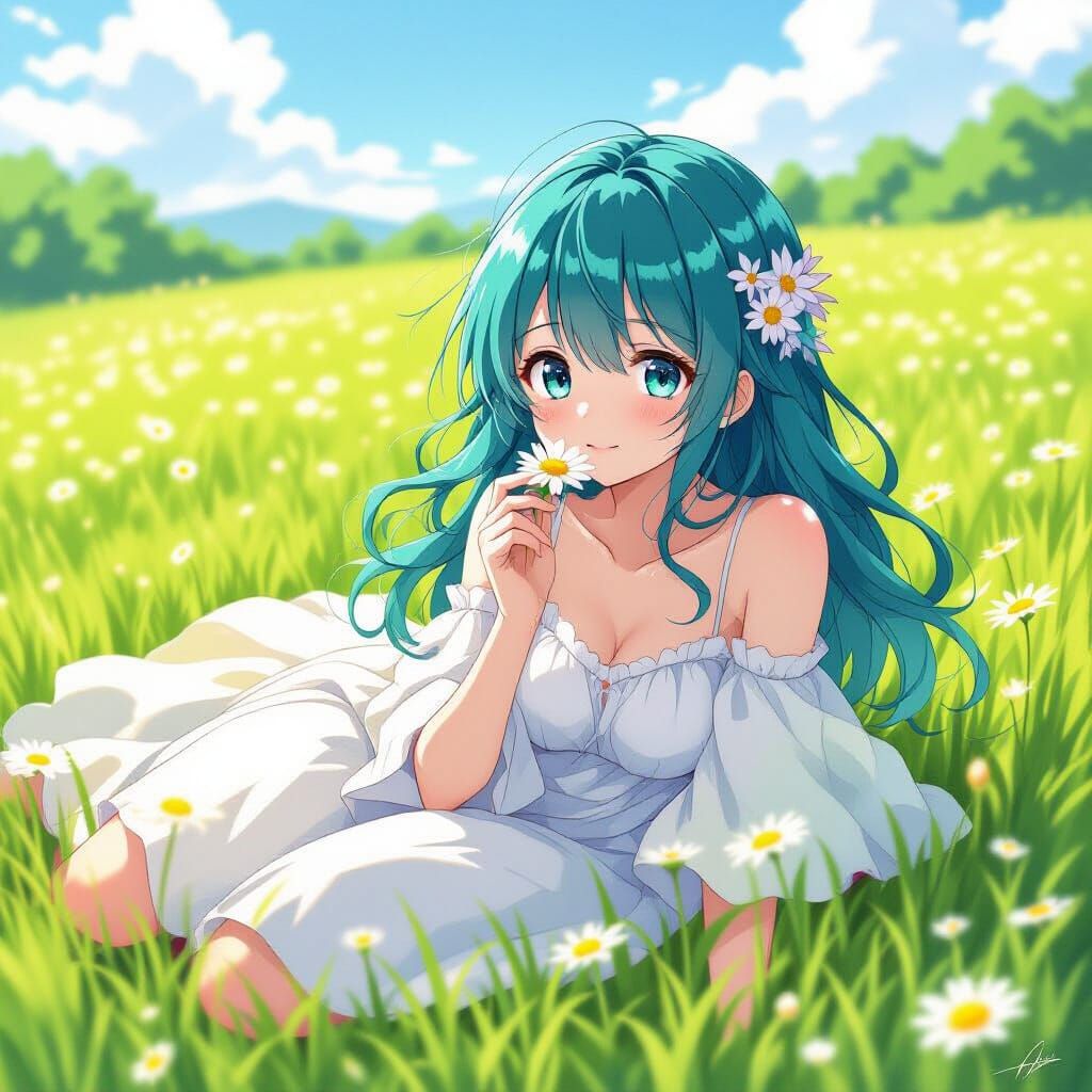 Anime Girl in Meadow, MAPPA and Shinkai Inspired