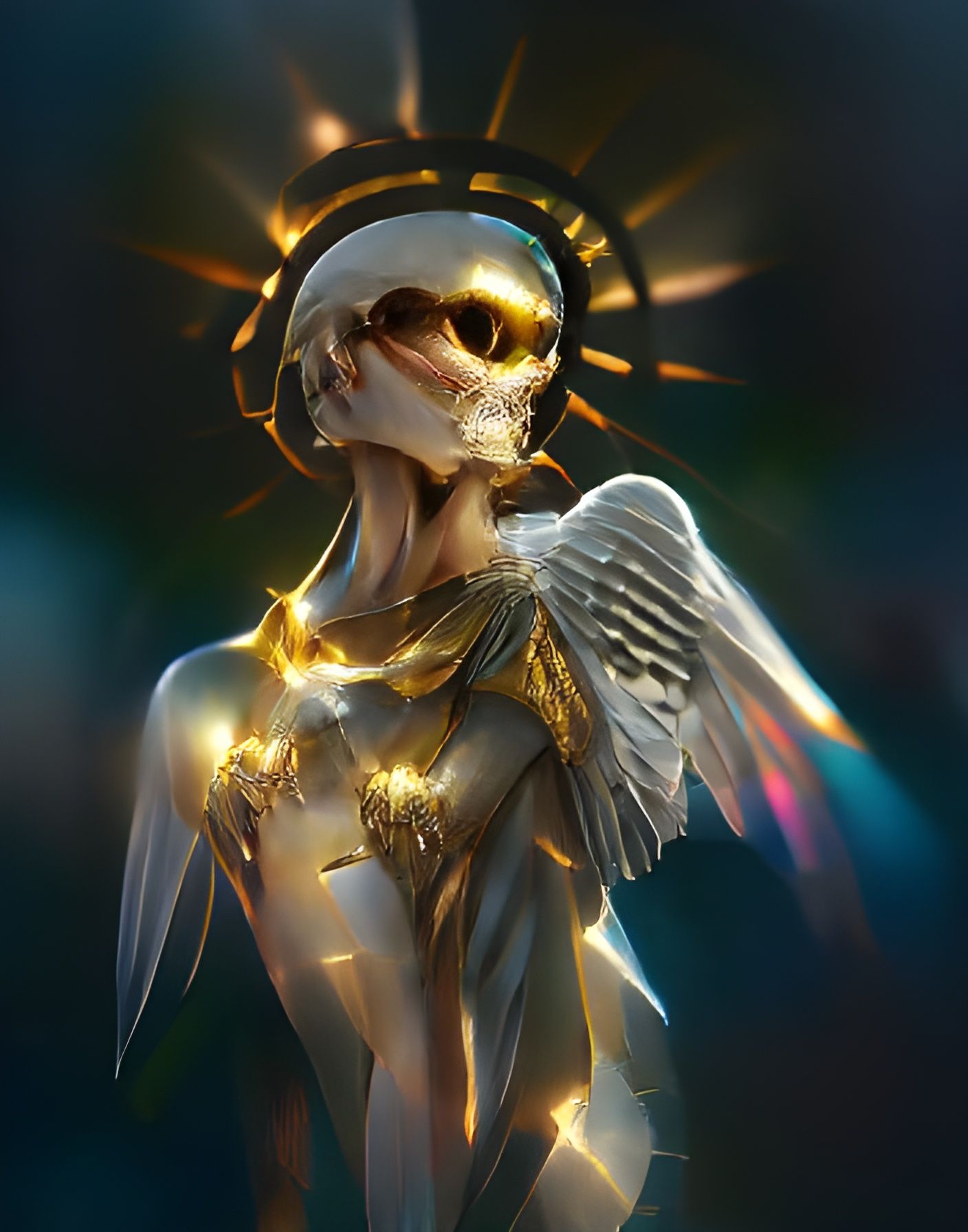 Titanium Gold Skeletal Angel Digital Illustration