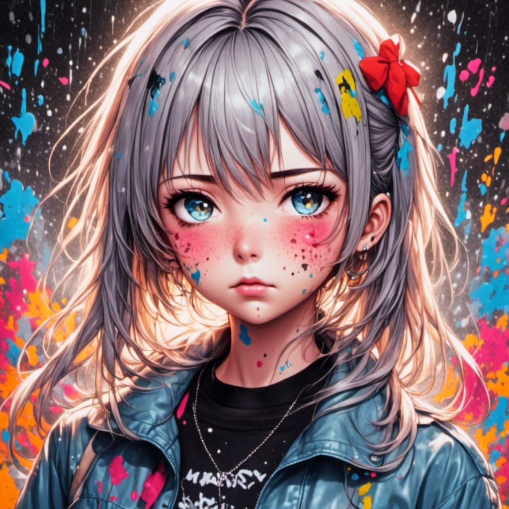 Sad Girl in Graffiti Street Art Style