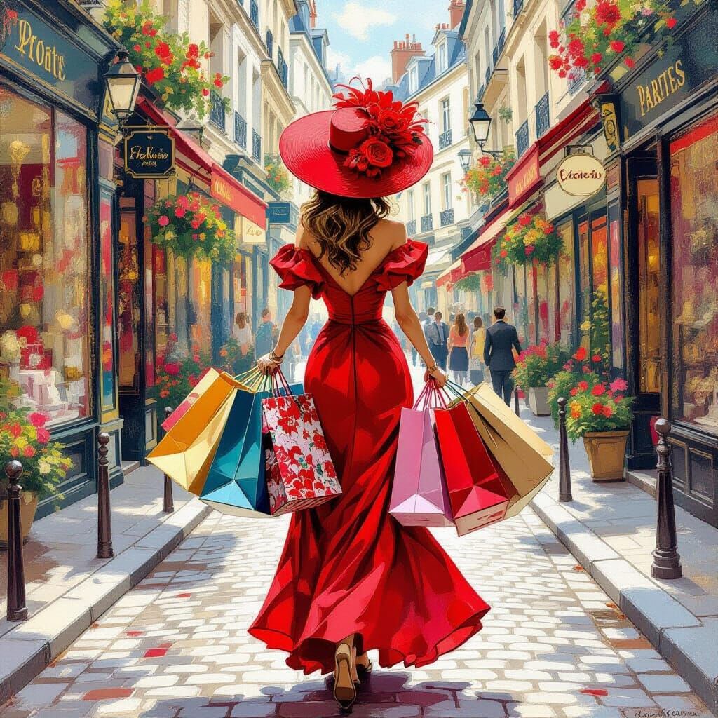 Parisian Shopper in Art Nouveau Style