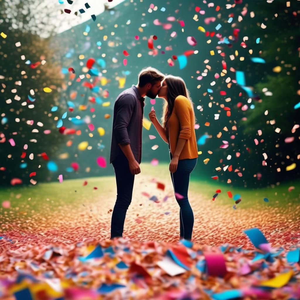 Couple Kissing Disintegrates into Colorful Confetti