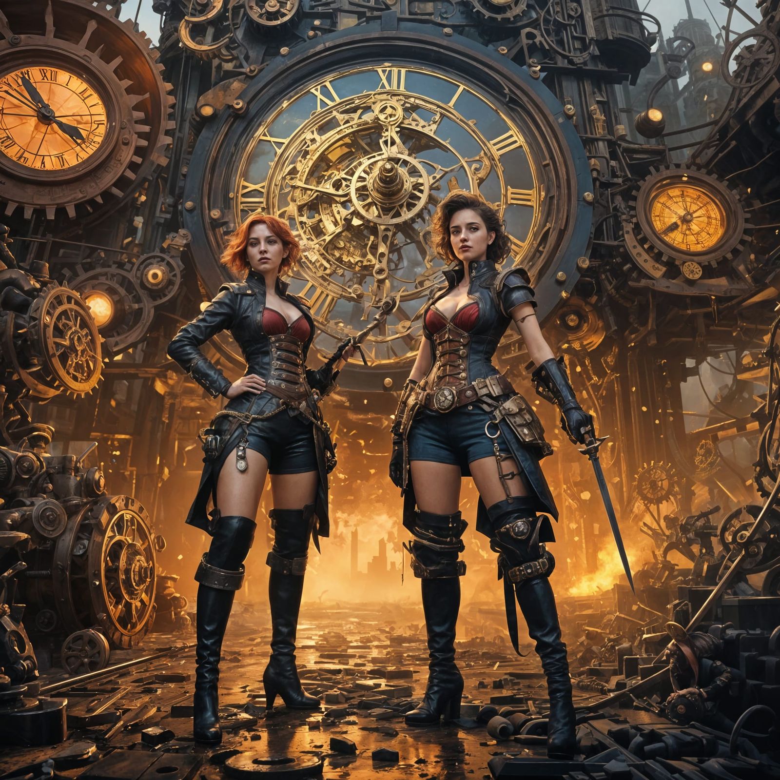 Epic Steampunk Swordwomen Clash in a Clockwork World