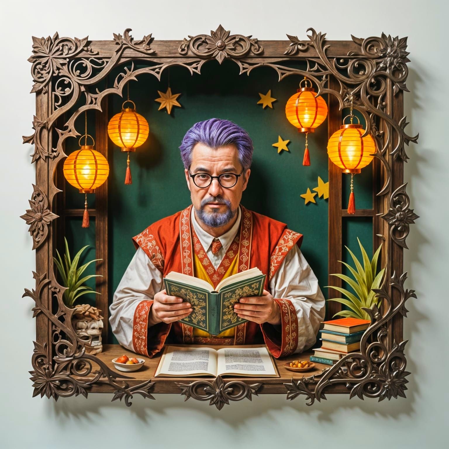 Medieval Man Portrait in Paper Cutout Style