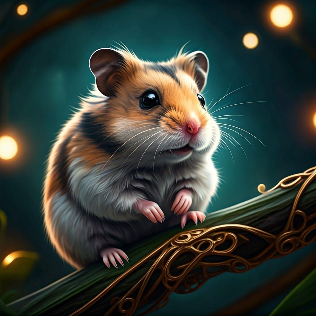 Whimsical Hamster in Fantasy Illustration Style