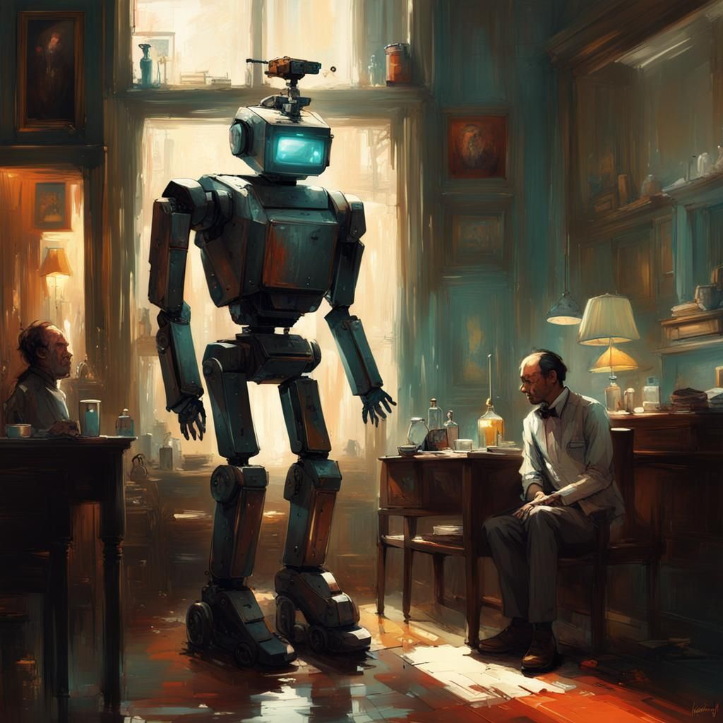 Robot Butler with Intricate Metal Motifs