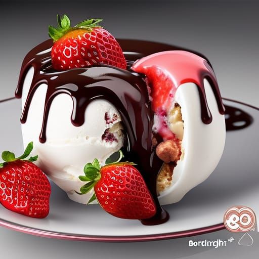 Exploding Strawberry Ice Cream Orb in Digital Illustration