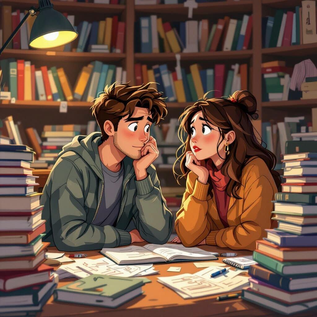 Stressed Student in Dorm, Cartoon Illustration