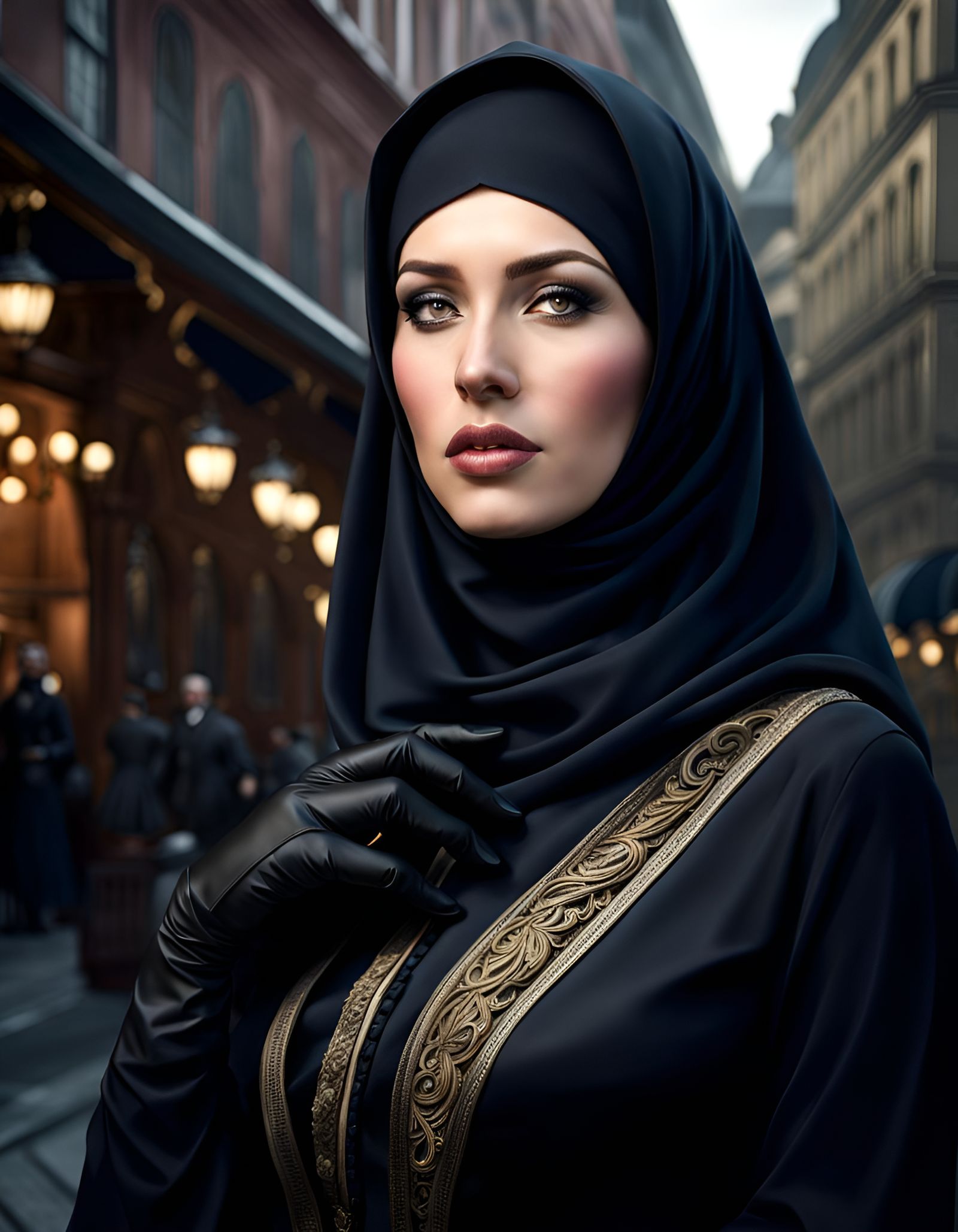 Victorian Woman with Hijab in City Concept Art