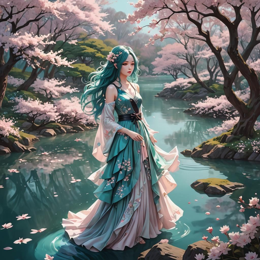 Pastel Goth Girl in Cherry Blossom Grove