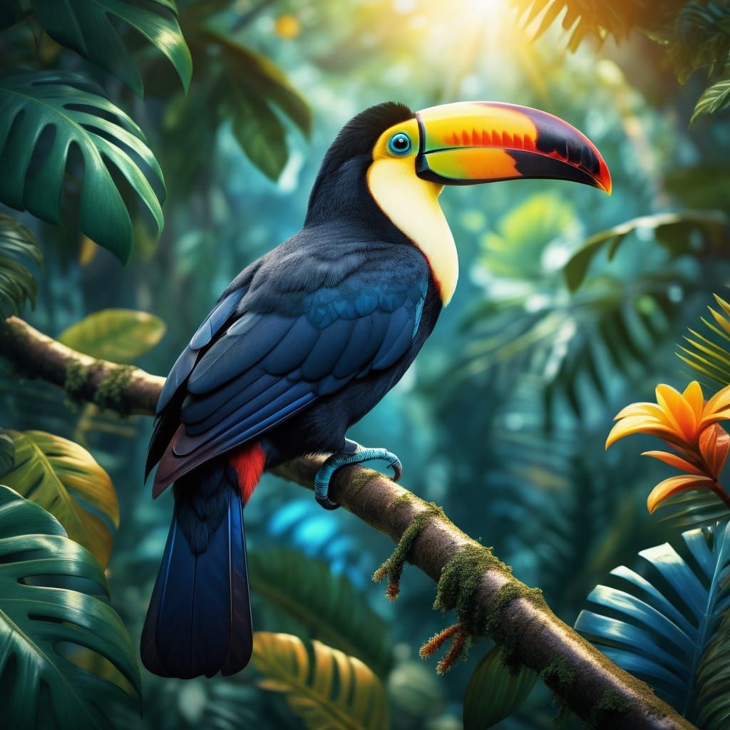 Vibrant Tropical Toucan Perched on a Rainforest Branch