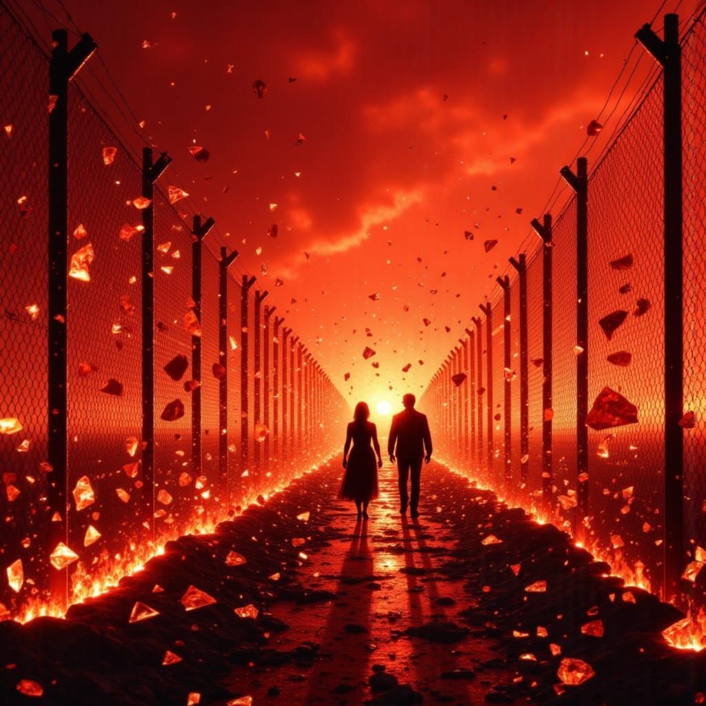 Razor Crystal Shard Fence in Burning Desert