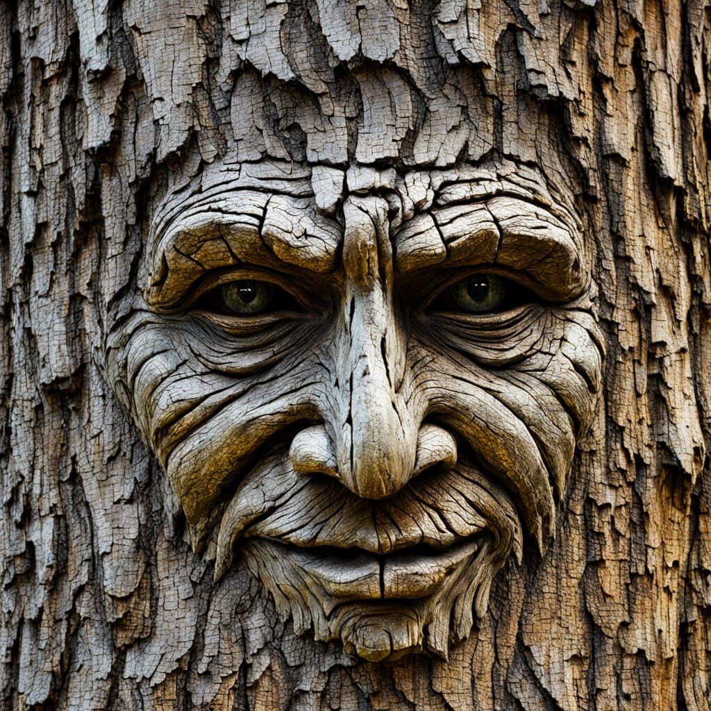 Weathered resplendent texture, ((((weathered Ent face)))) blending with tree bark