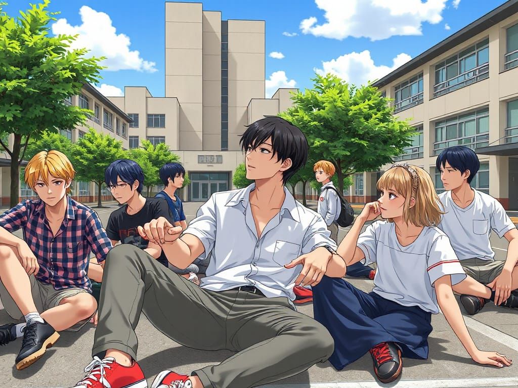 Shonen Jump Style High School Scene