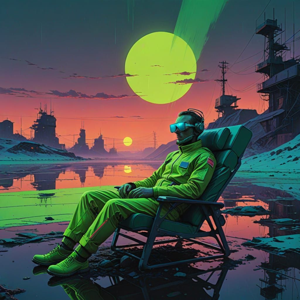 Cyberhuman Basks in Neon Sunset Glow