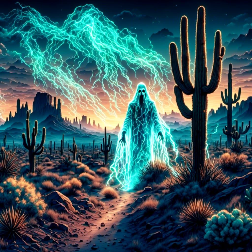 Ghostly Miner Appears in Desert Twilight