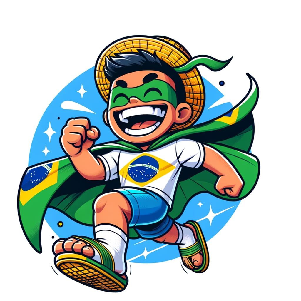 Joyful Brazilian Character in Flag Cape, Vibrant NFT Art