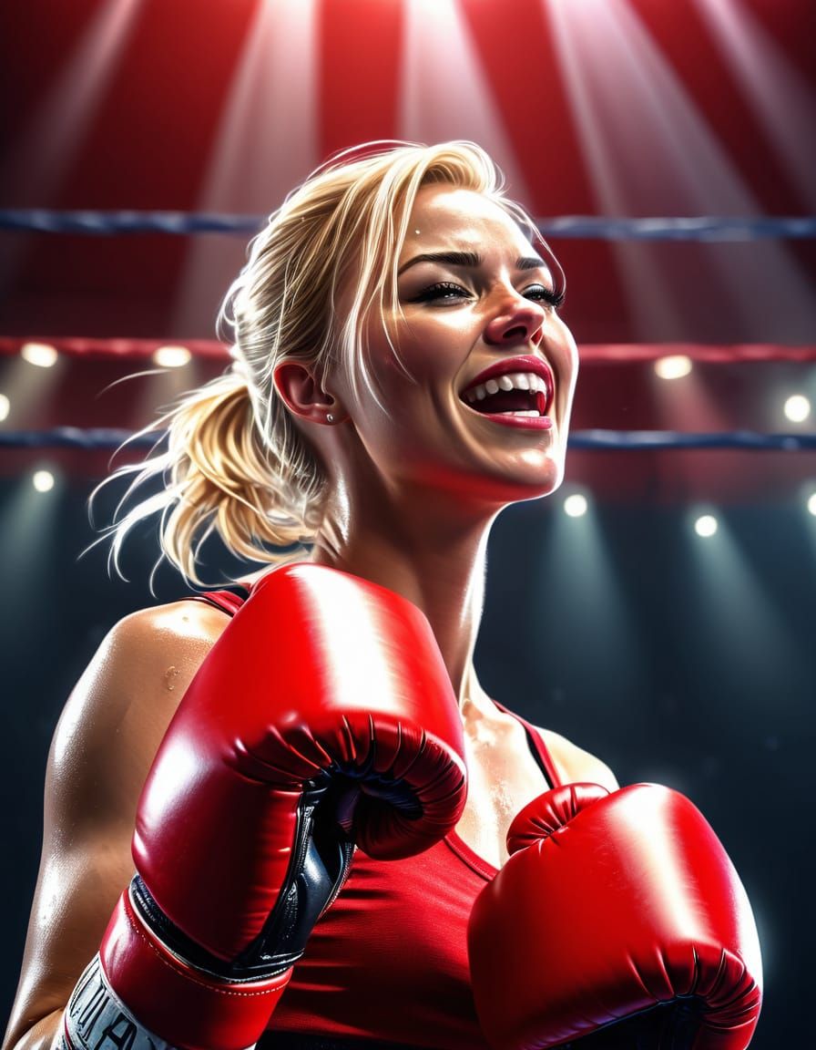 Victorious Boxer Celebrates in Hyperrealistic Style