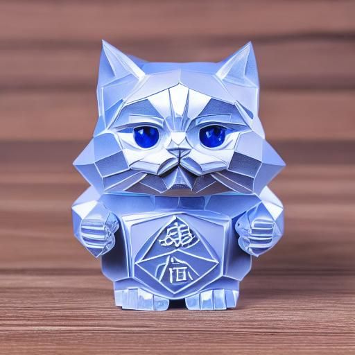 Crystal Maneki Neko Origami Sculpture in 8K