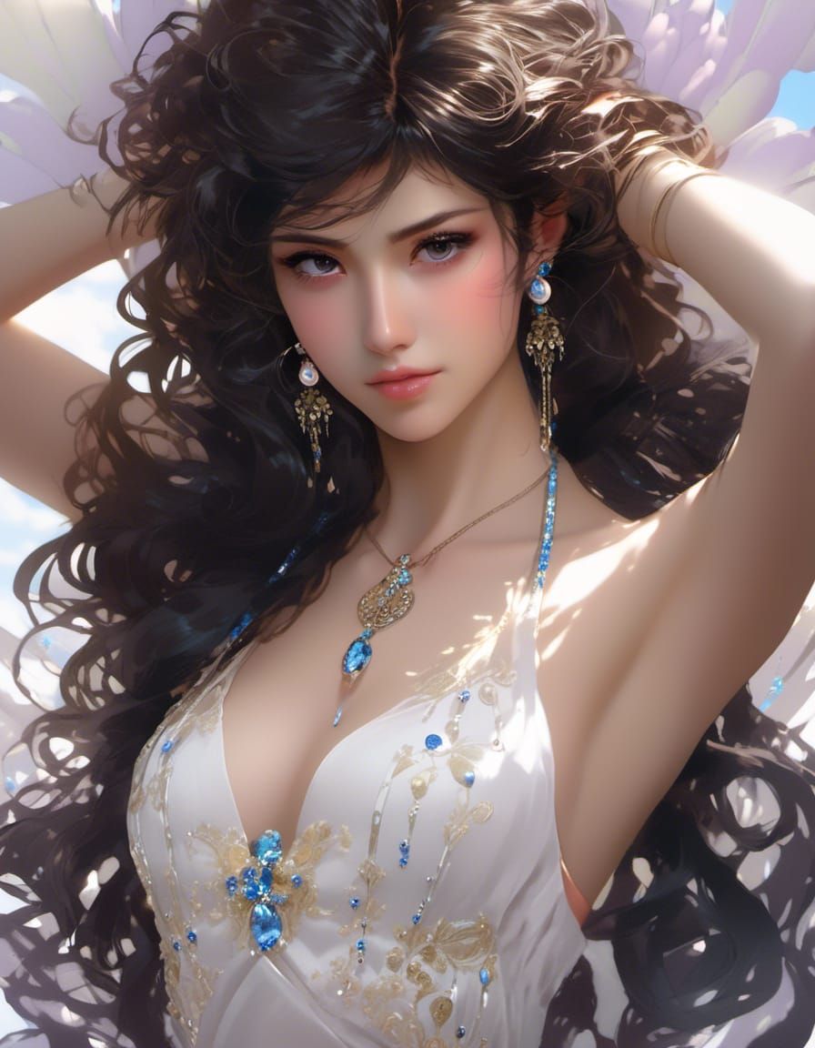 Woman Playing Guitar, Digital Art Portrait