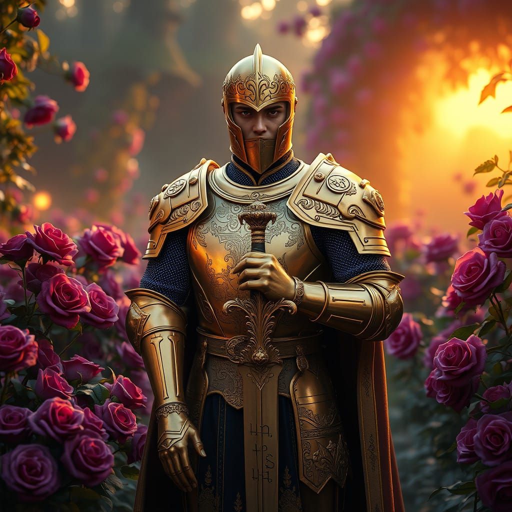 Golden Knight in Enchanted Garden