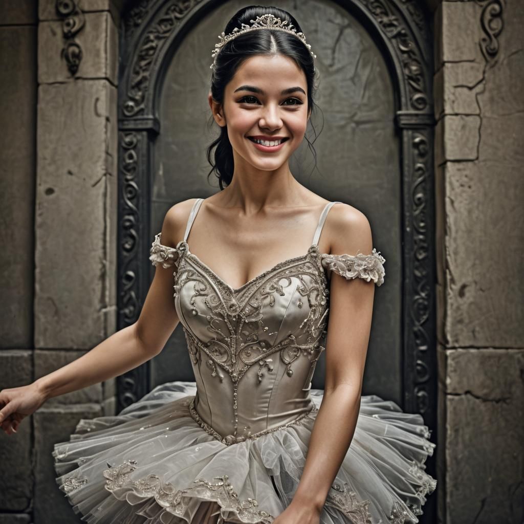 Hyperrealistic Ballerina with Dark Hair and Smile