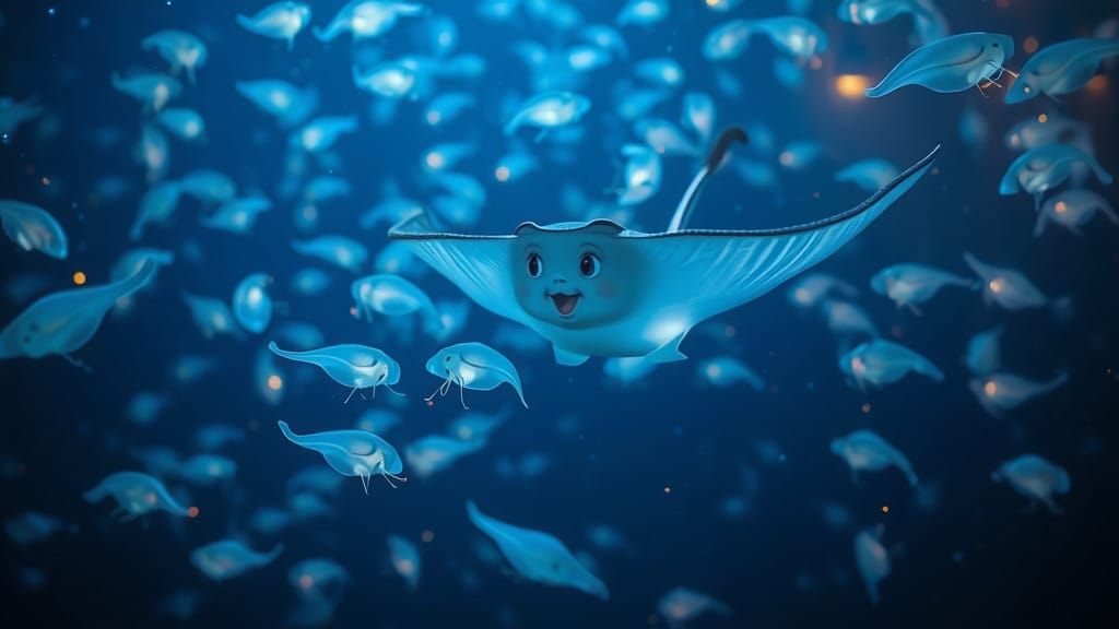 Luminescent Stingray in Futuristic Abyss