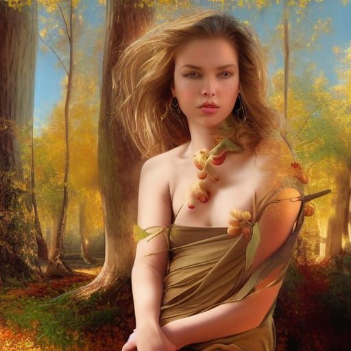 Hyperrealistic Portrait of Chestnut Girl in Mixed Media