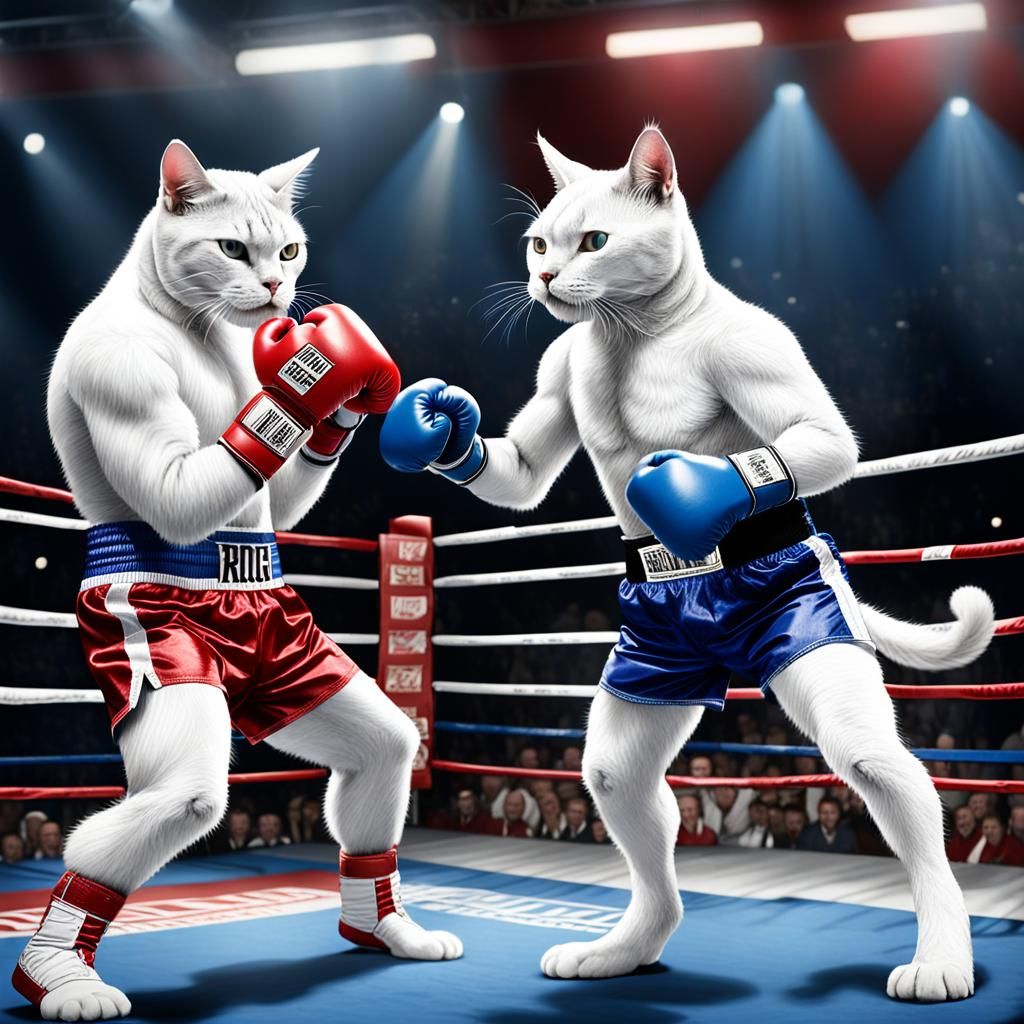 Hyperrealistic Cat Boxing Match in Arena