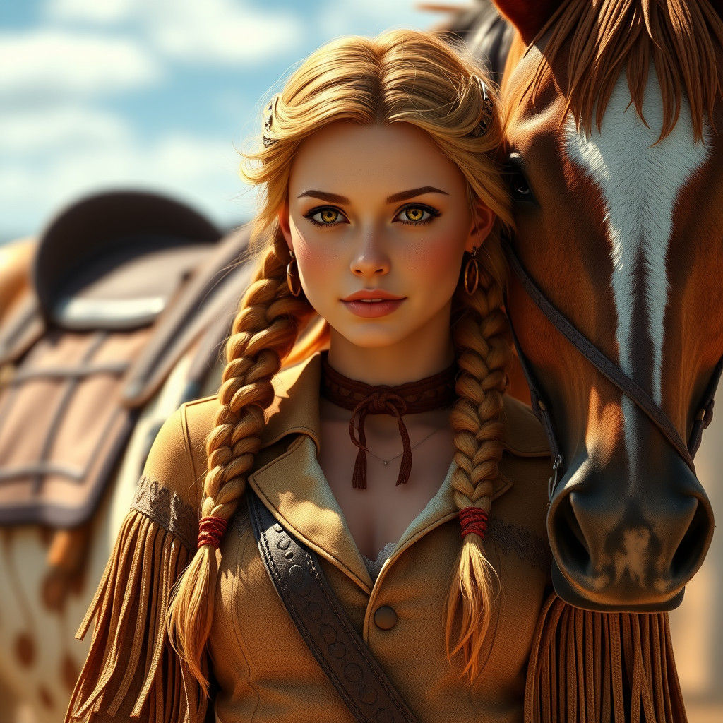 Hyperrealistic Cowgirl Portrait in Art Nouveau Style