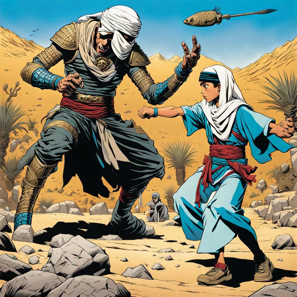 Children Confront a Mummy in Comic Book Style
