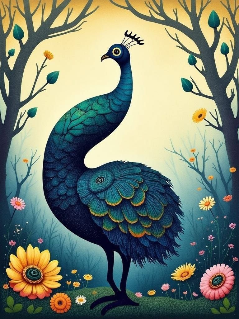 Ethereal Peacock Illustration in Pastel Colours