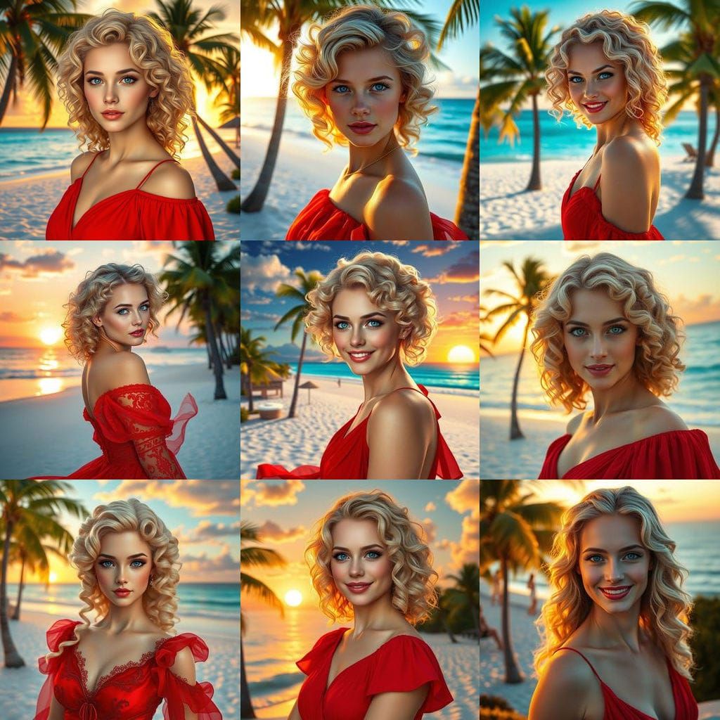 Hyper Realistic Beach Goddess in Red Dress