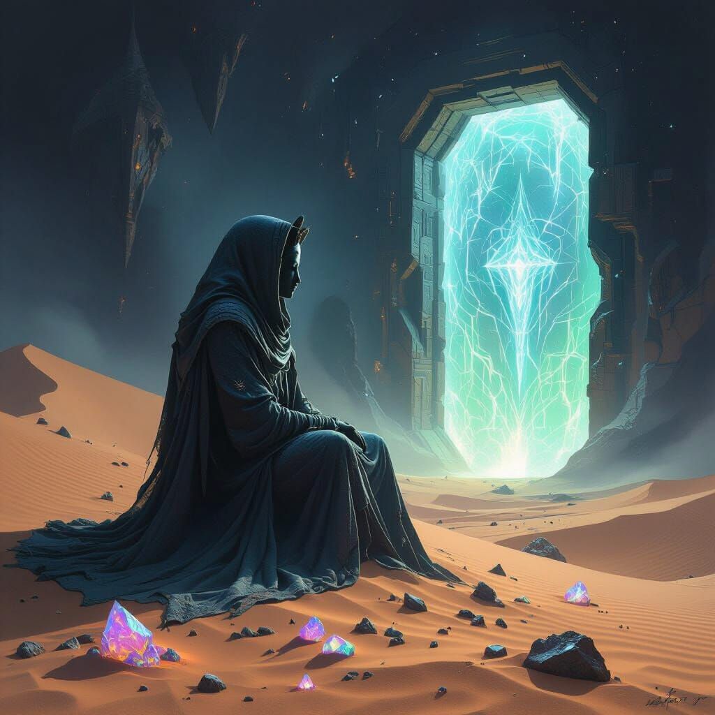 Obsidian Sphinx Guards Shimmering Dimensional Portal