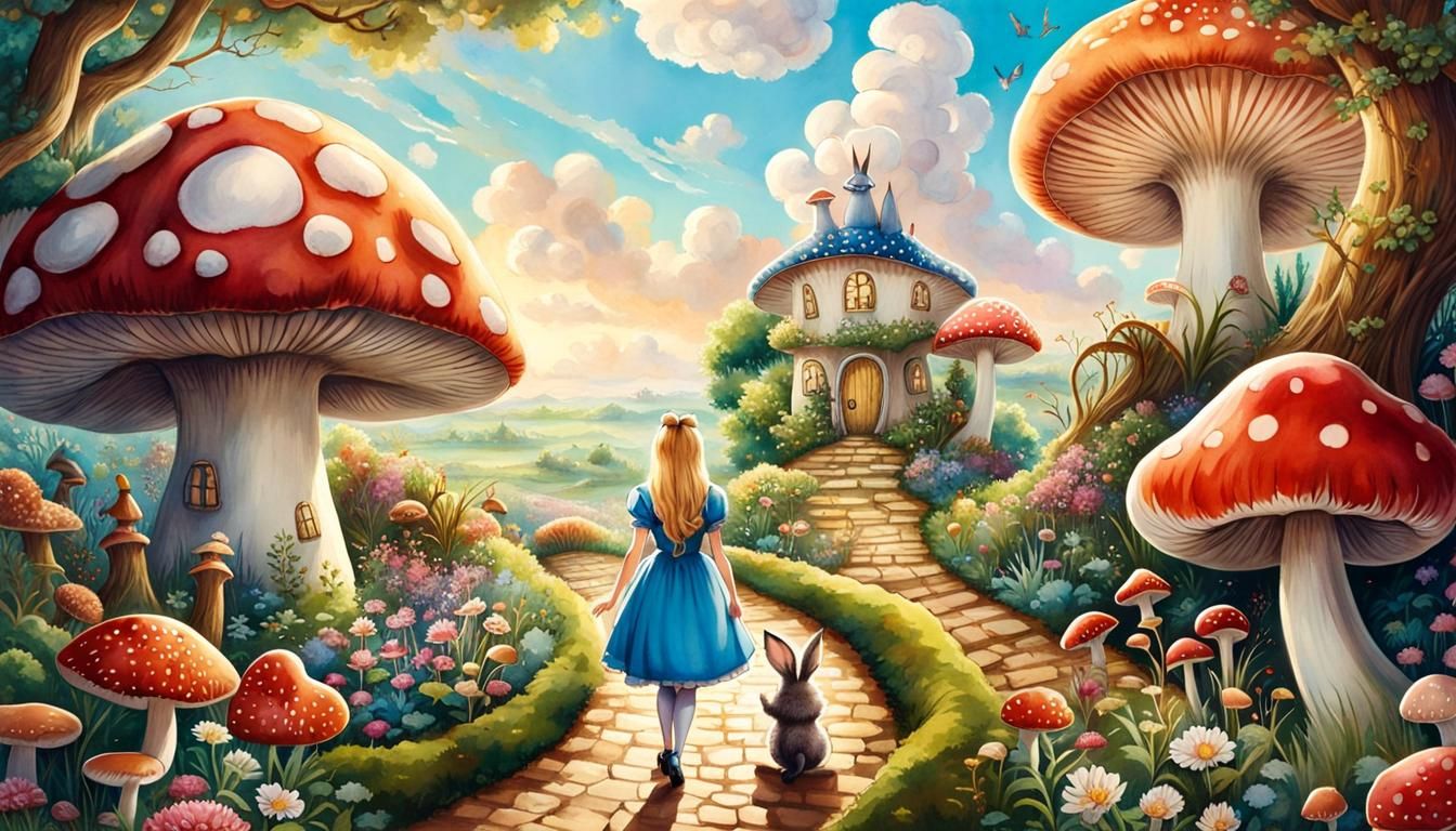Alice in Wonderland: Watercolor Garden Scene