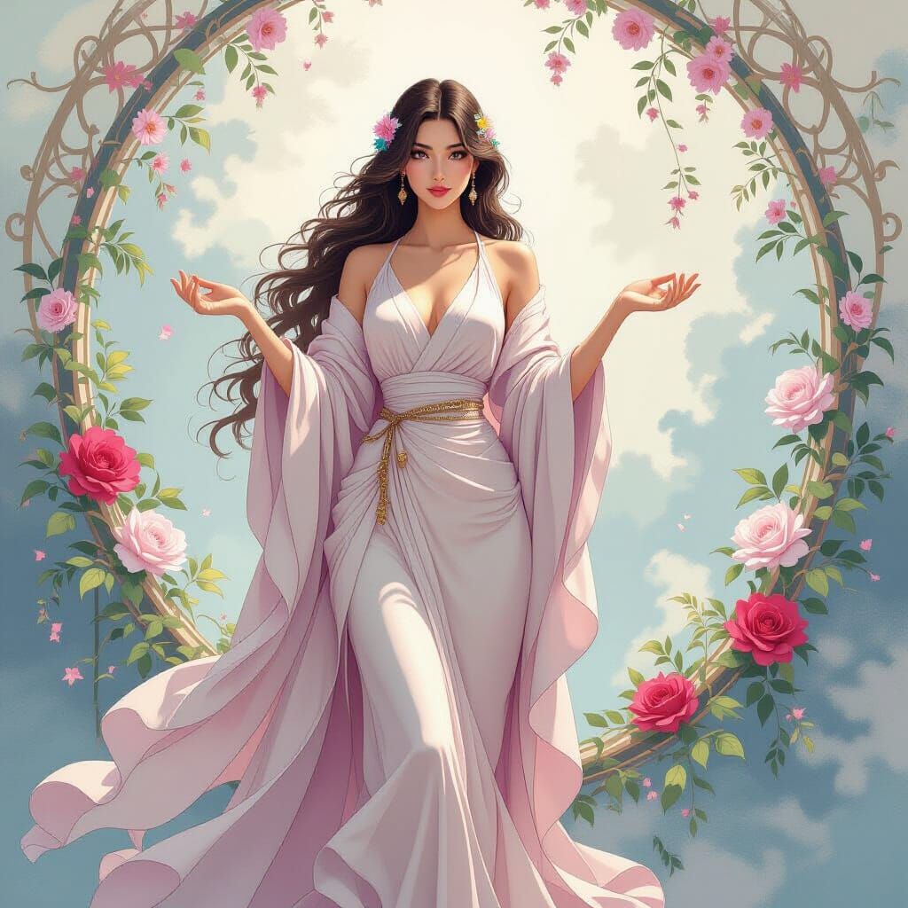 Inspiring Muse in Silk Robes, Digital Art