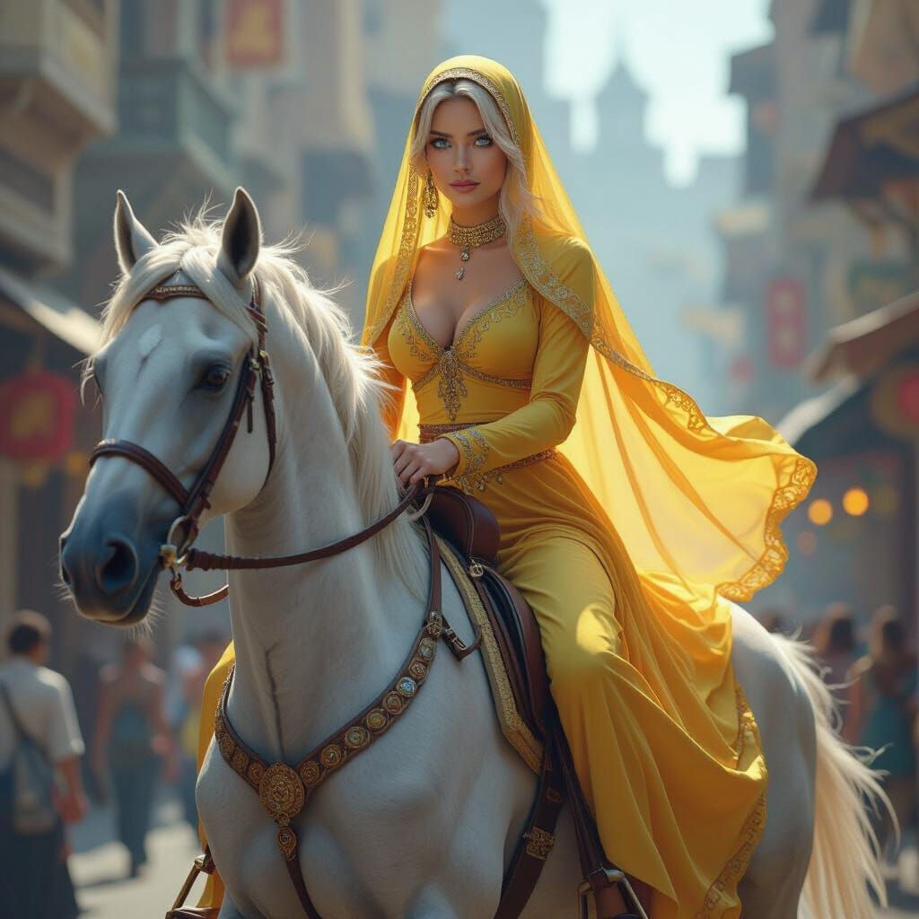 Genie on Horseback in Fantasy City Concept Art