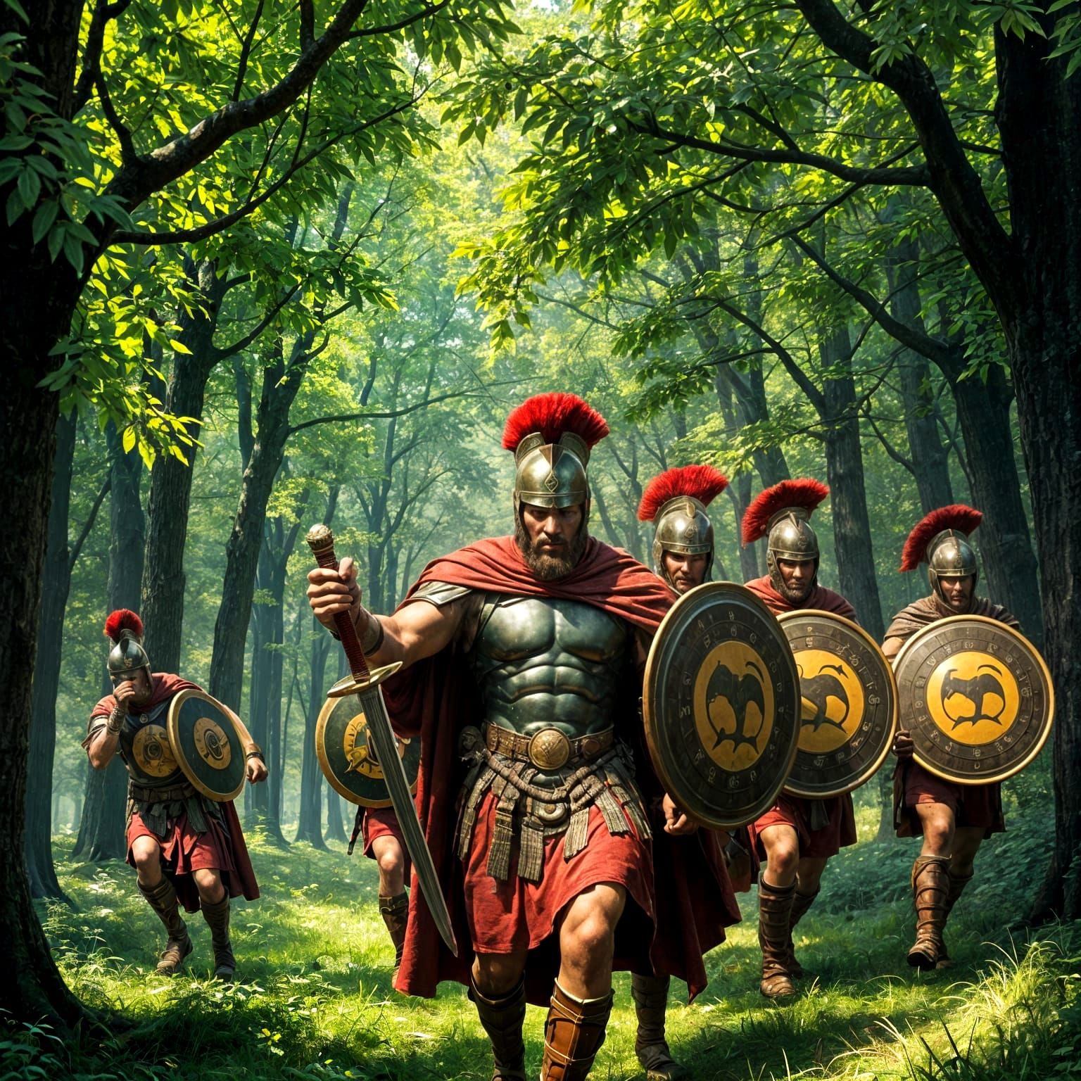 Warlord Leads Spartan Warriors Through Ancient Forest in Epi...