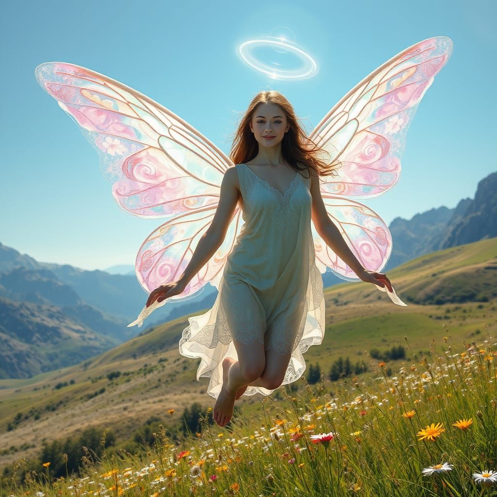 Ethereal Winged Goddess in a Radiant, Shimmering Aura