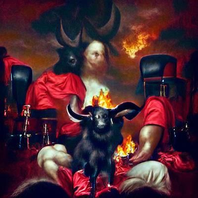 Infernal Goat King Enthroned in Hell