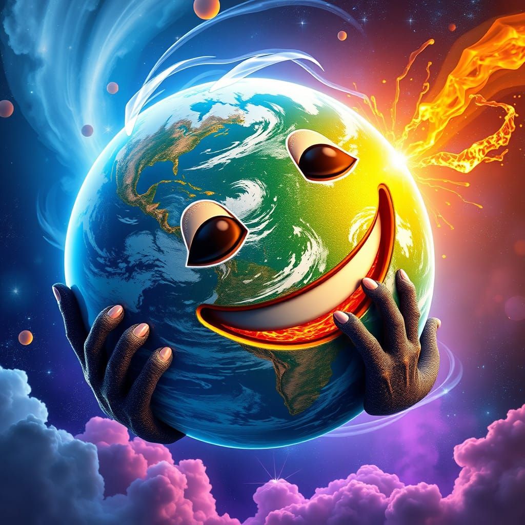 Galactic Smile of Joy in Vibrant, Iridescent Colors