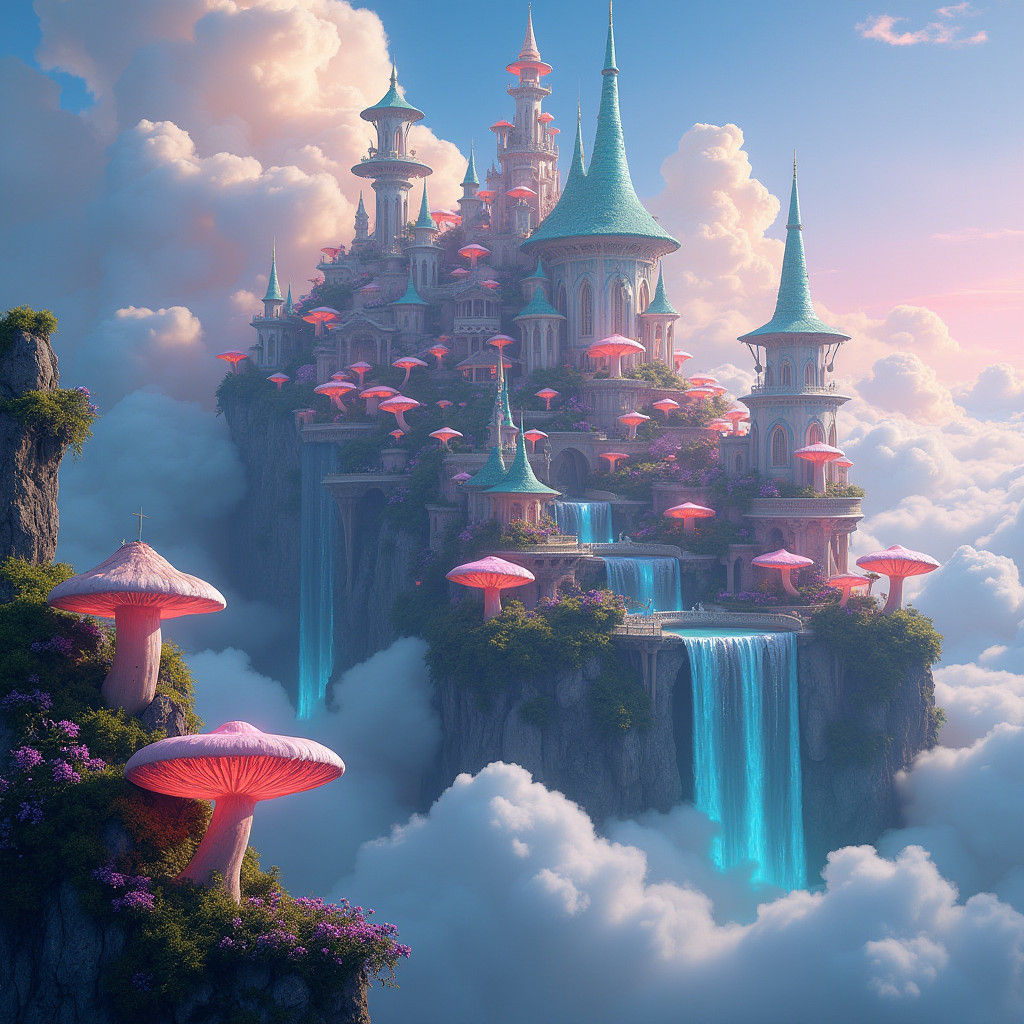 Majestic Cloud City with Glowing Architecture