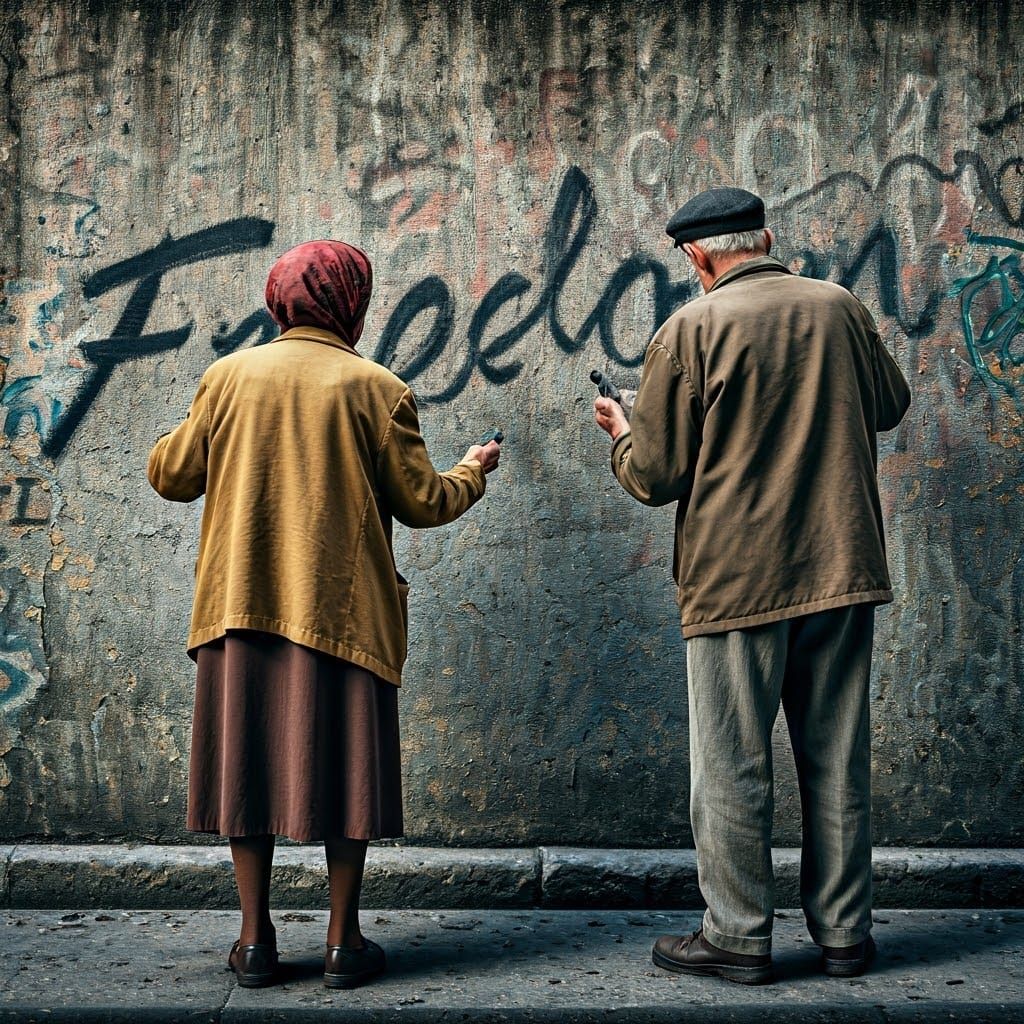 Elderly Couple Asserts Freedom in Urban Street Art