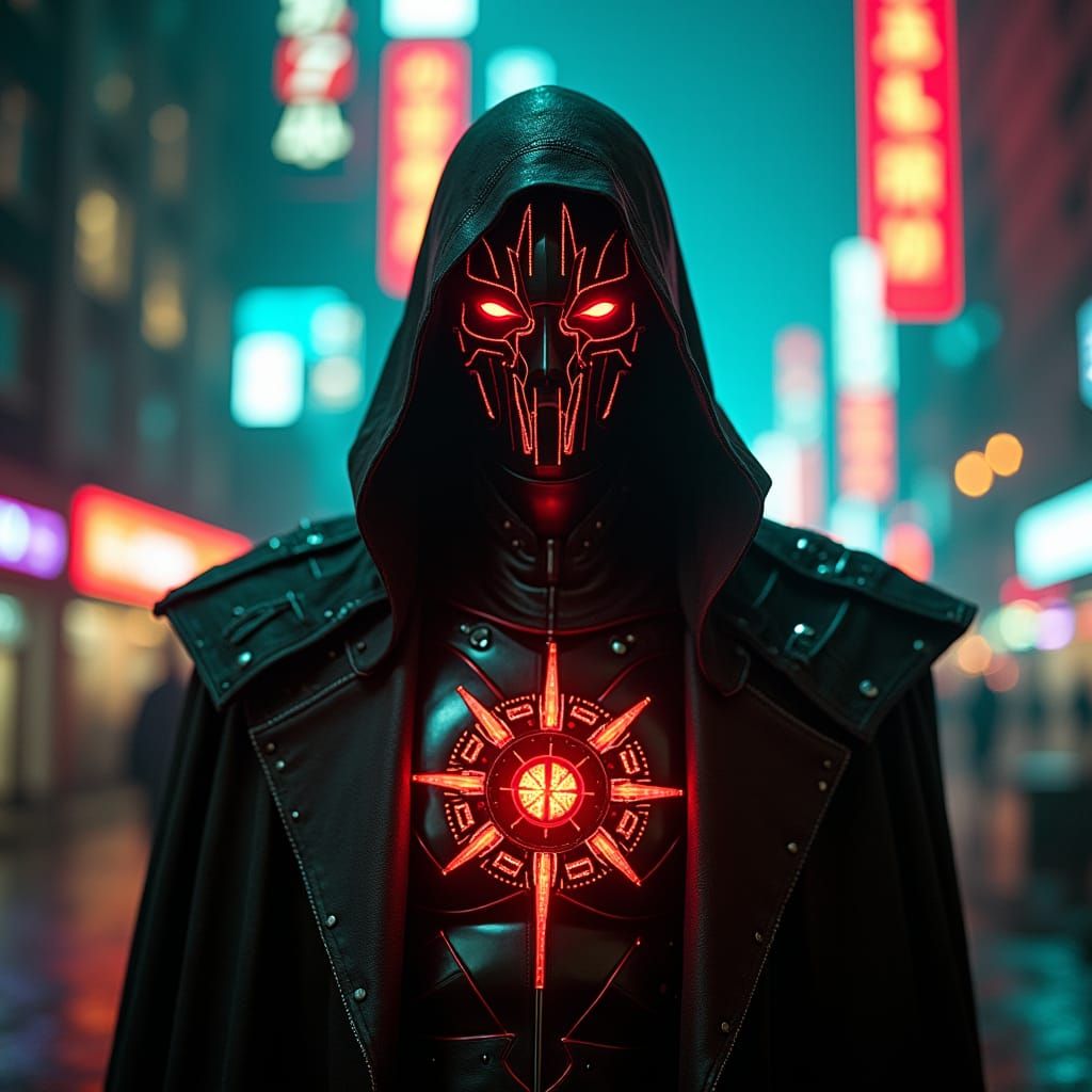 Cyberpunk CyberPaladin with Geometric Art Nouveau Elements