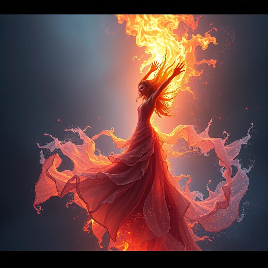 A Woman Made of Blazing Flames and Shimmering Water