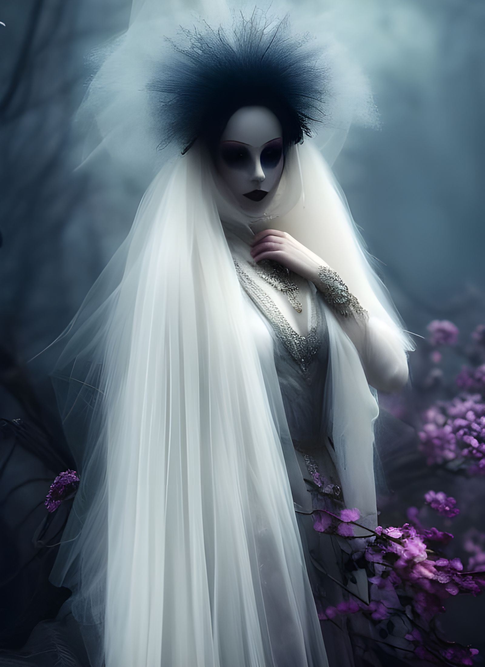 Ethereal Ghostly Woman in Watercolor Style